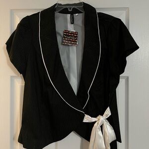 Elegant Black Blazer with White Trim